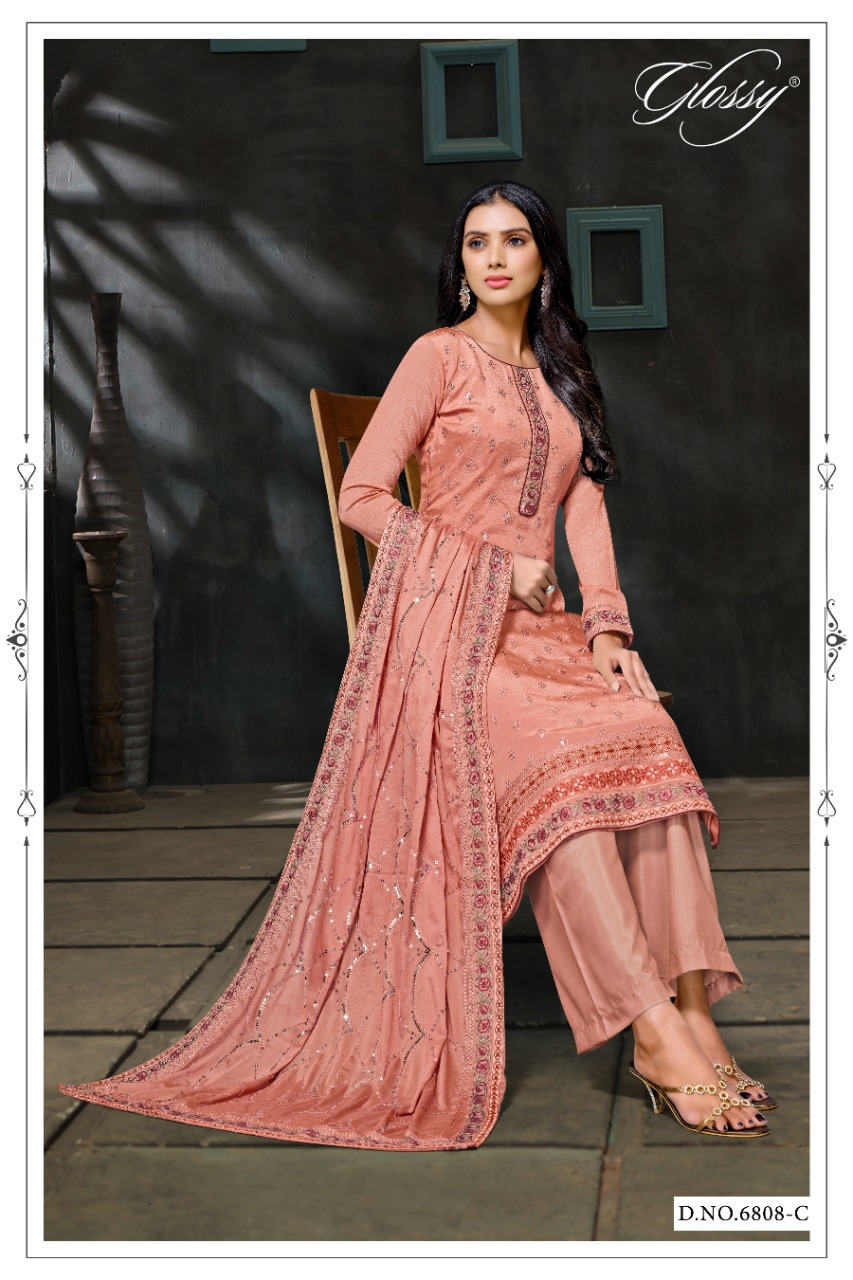 glossy D NO 6808 chinon gorgeous look Salwar suit catalog