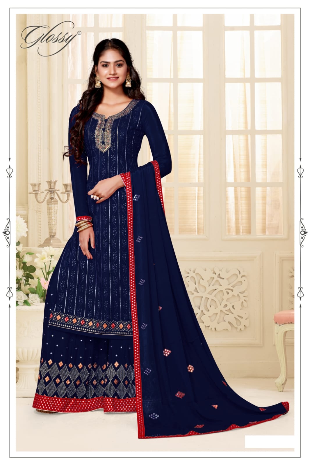 glossy glossy d no 102 chinon regal look salwar suit catalog