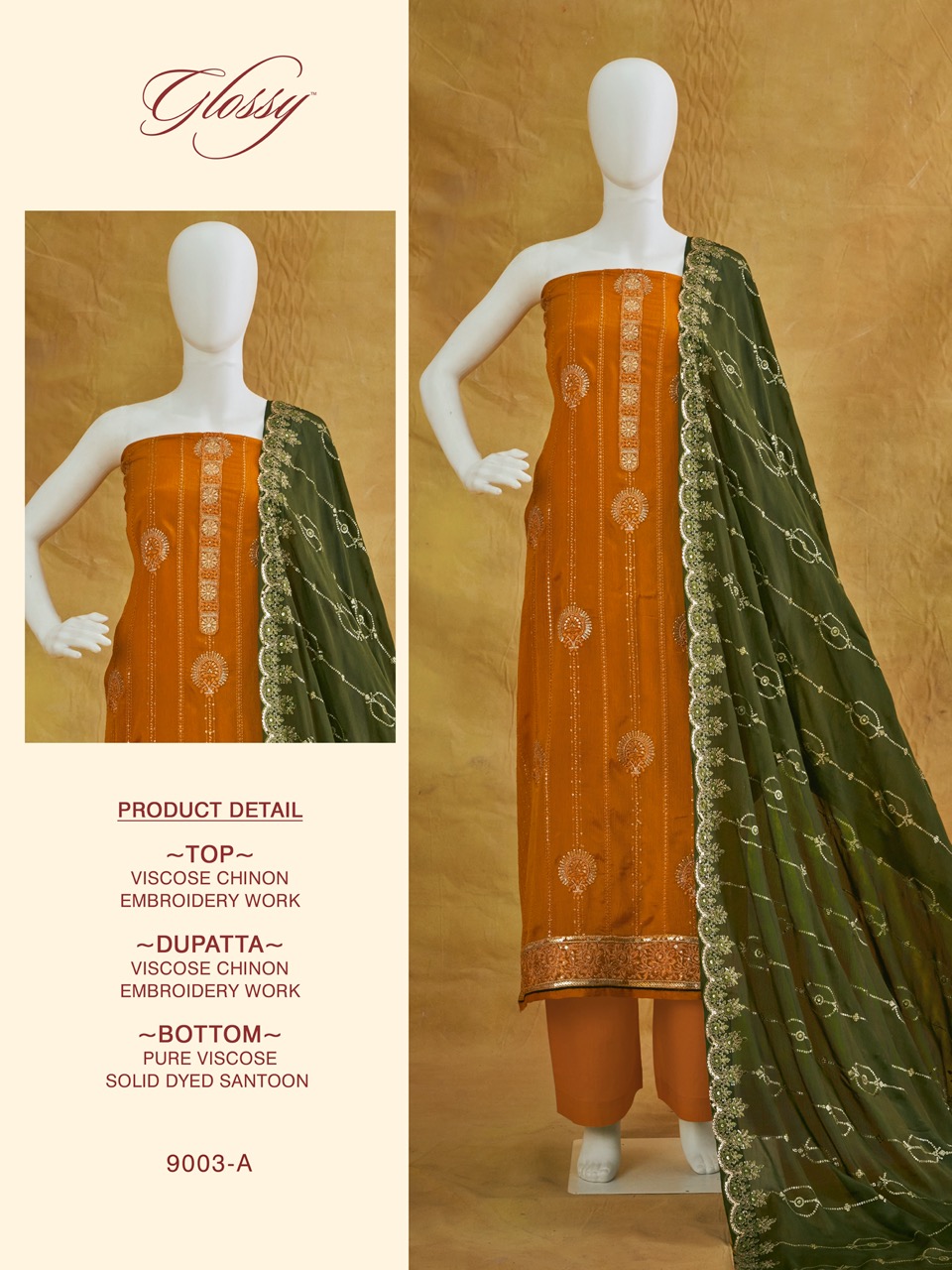 glossy glossy 9003 viscose chinon regal look salwar suit catalog