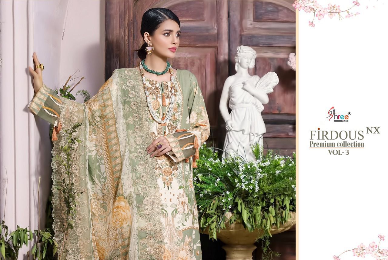 shree fab firdous premium collection vol 03nx cotton astonishing salwar suit silver dupatta catalog