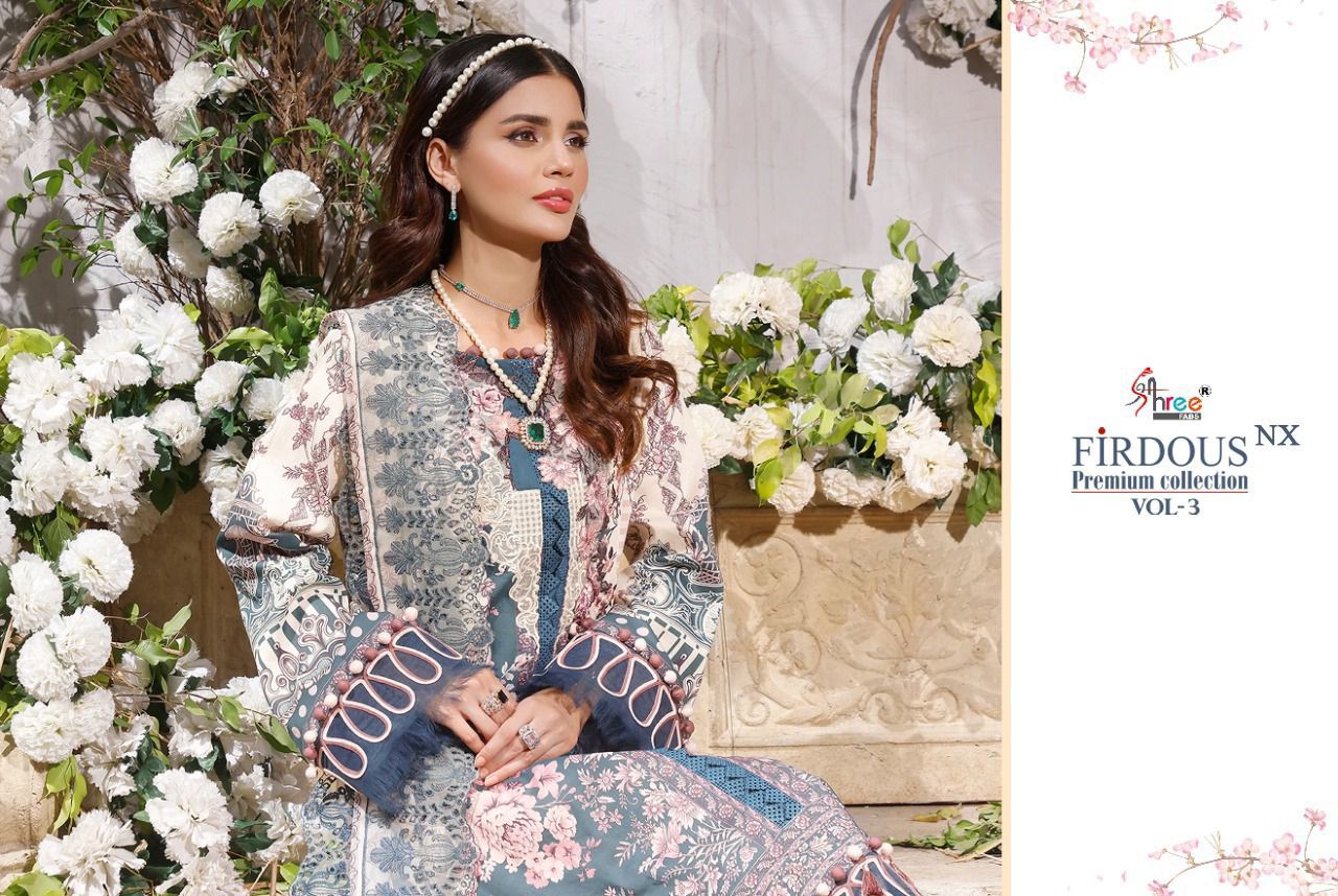 shree fab firdous premium collection vol 03nx cotton astonishing salwar suit silver dupatta catalog
