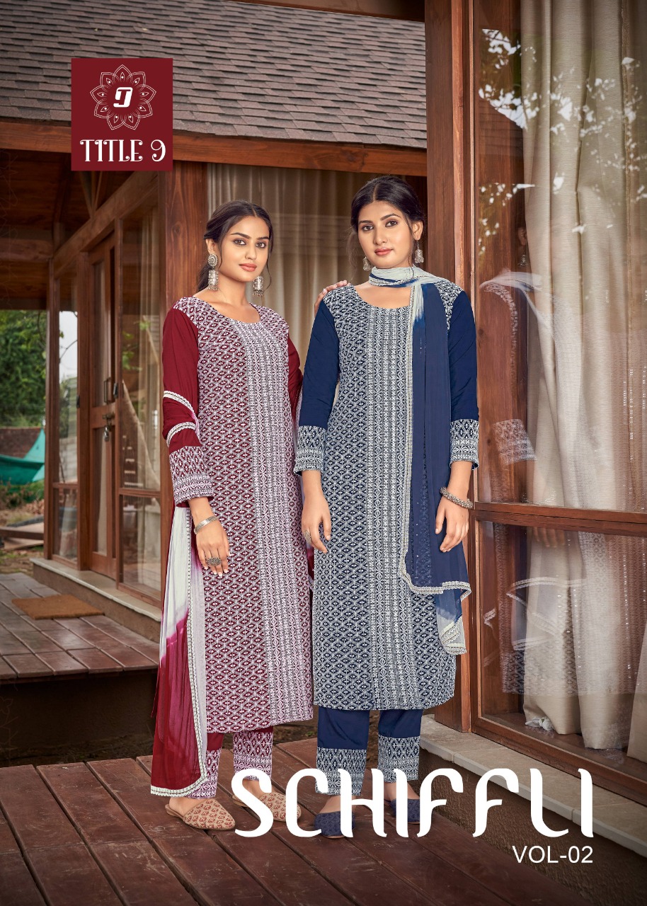 banwery fashion schiffli 2 rayon classic trendy look  top with pant and dupatta  catalog