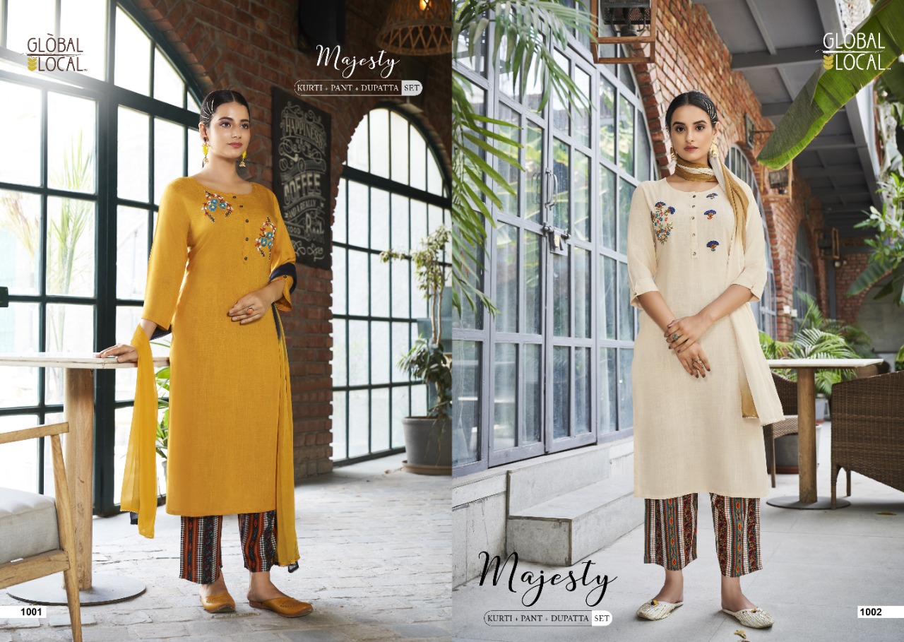 global local majesty rayon elegant top with pant and dupatta catalog