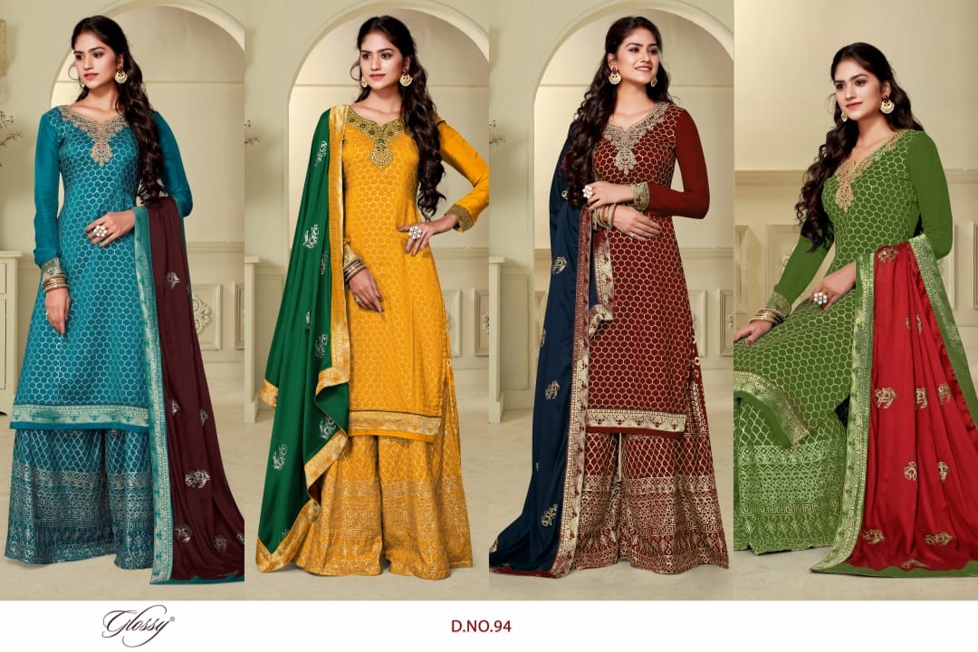 glossy glossy d no 94 pure opada attrective embroidary look salwar suit catalog