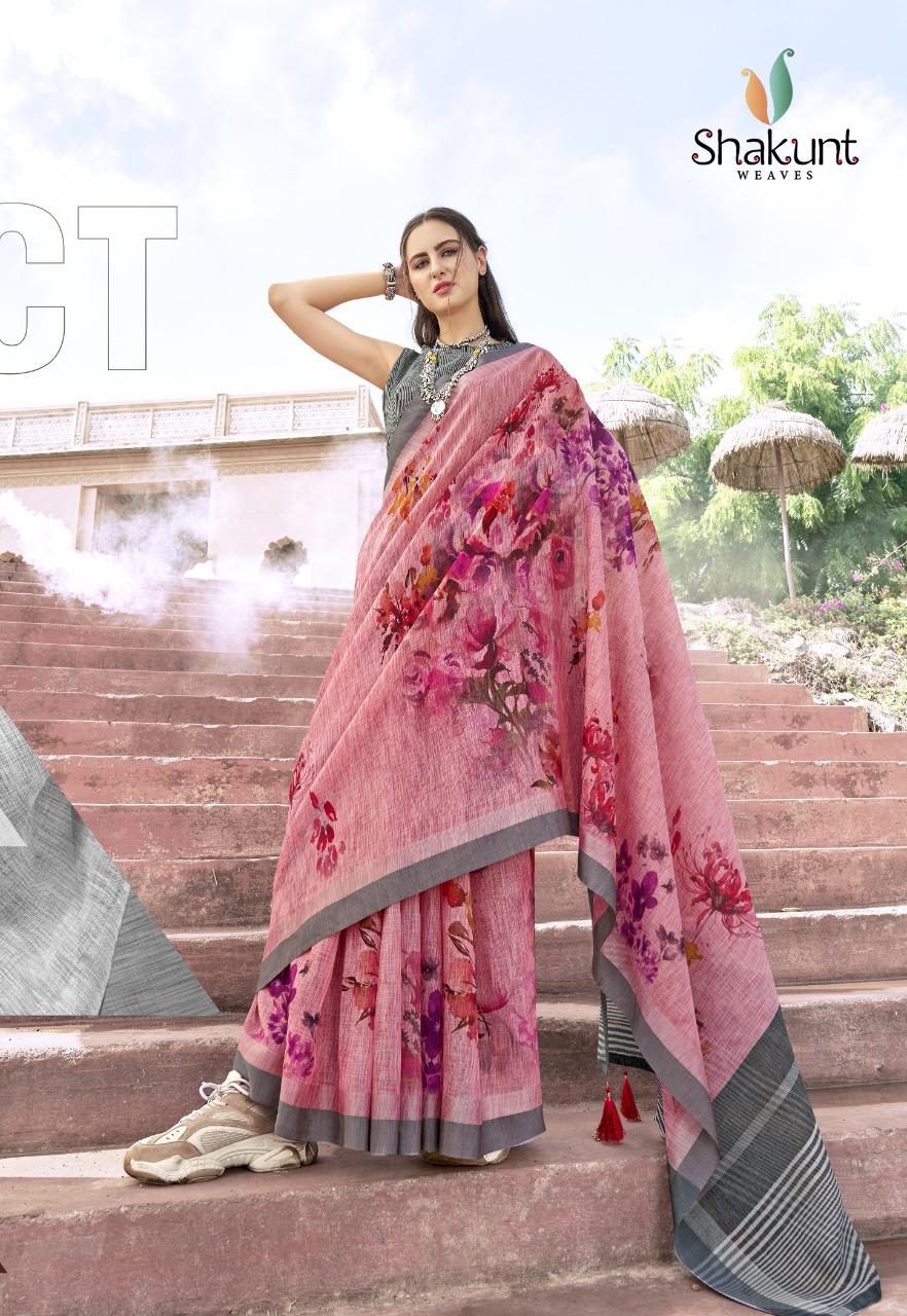 shakunt weaves deeka linen catchy look saree catalog