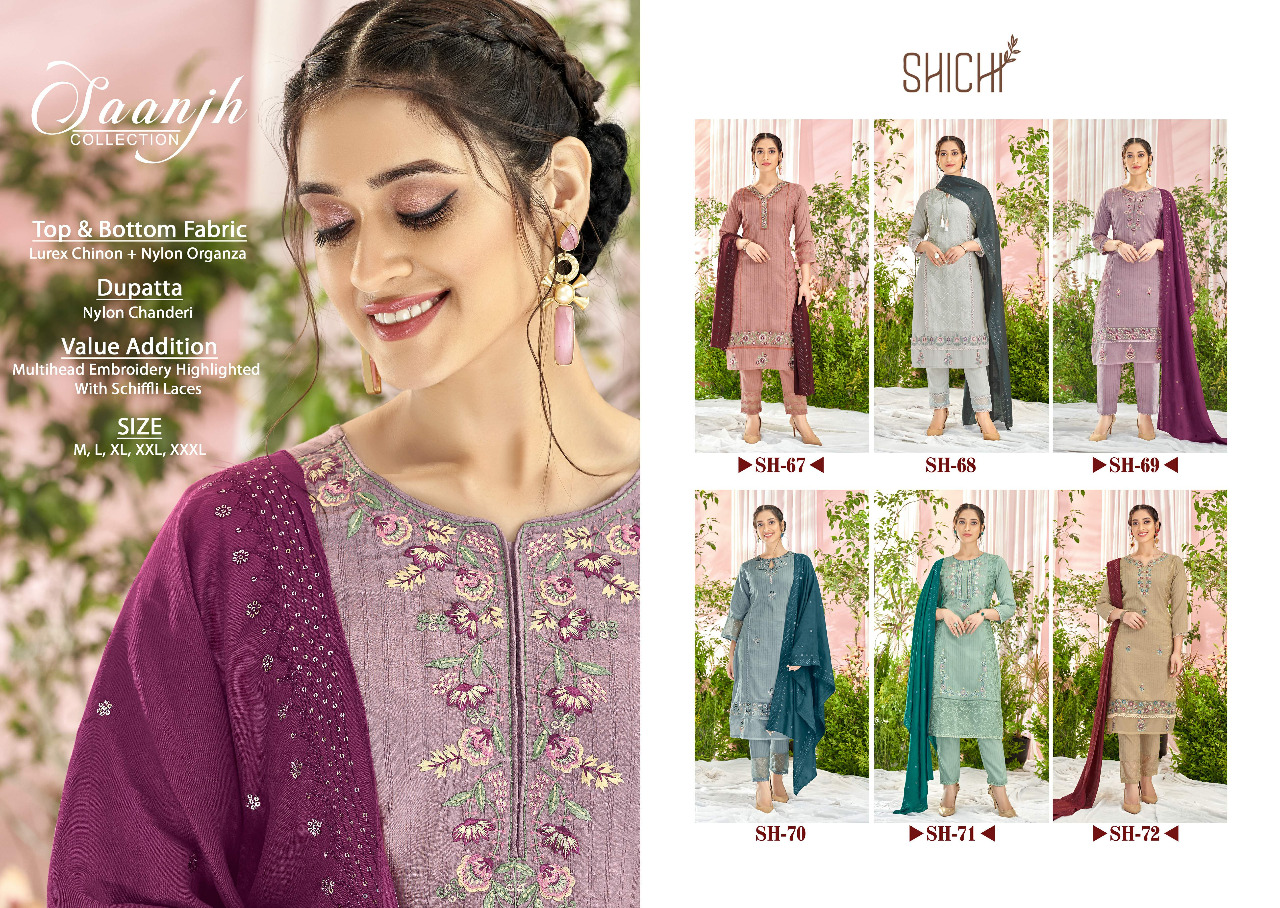shichi indo fashion saanjh naylon new and modern style top bottom with dupatta catalog