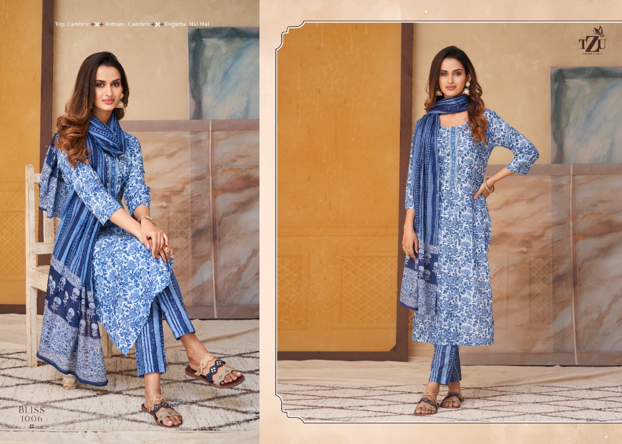 tzu bilss 1001 to 1008 cambric cotton new and modern style top bottom with dupatta catalog