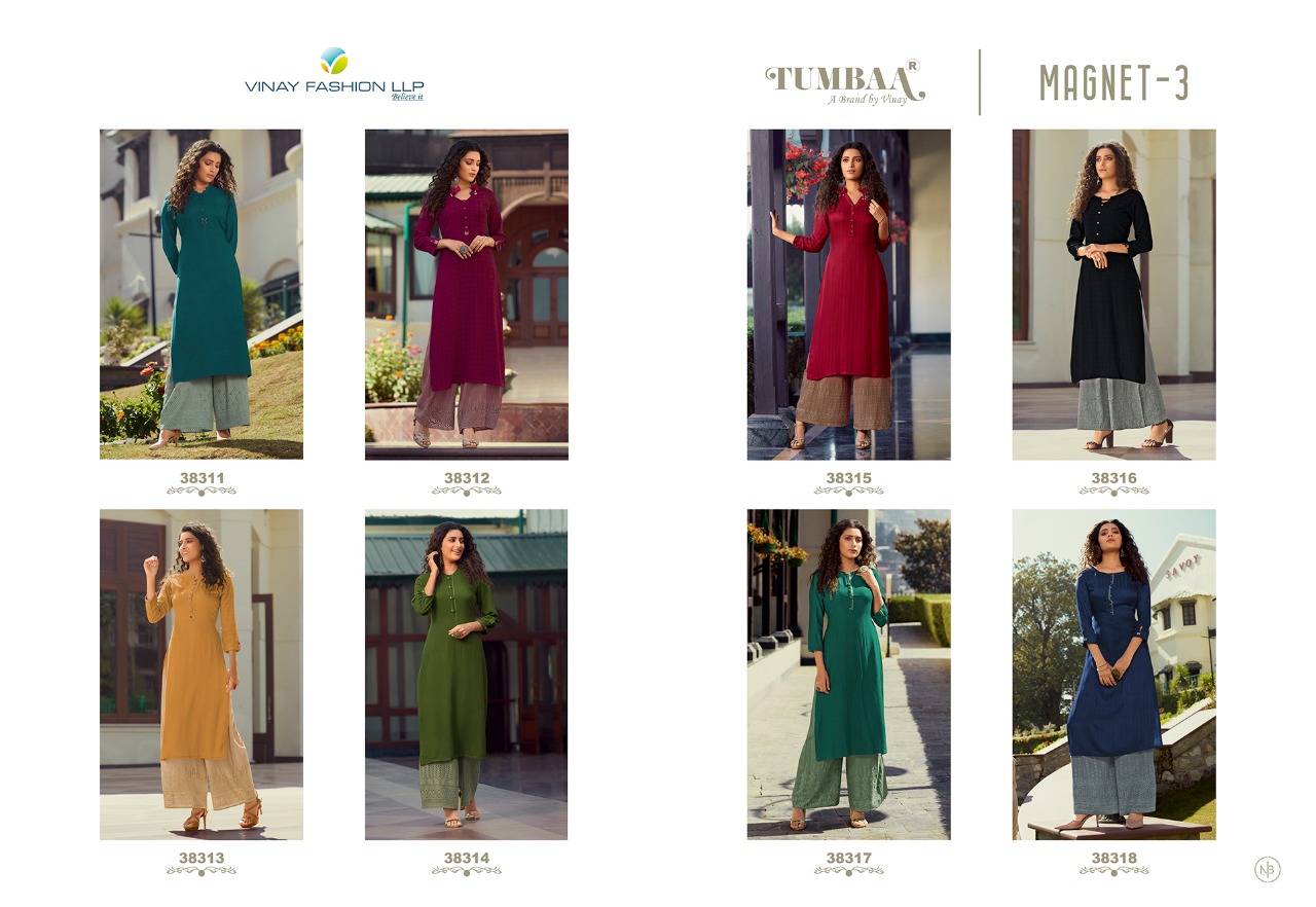 vinay fashion tumbaa magnet 3 rayon decent look kurti catalog