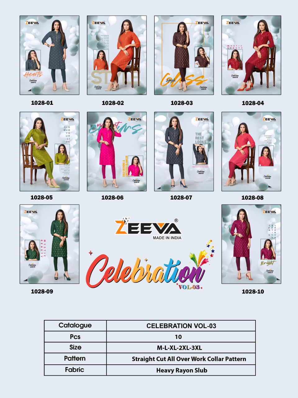 zeeva celebration vol 3 rayon elegant look kurti catalog