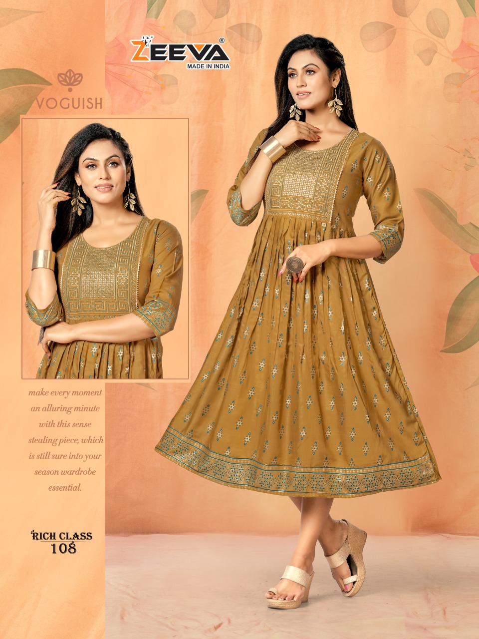 zeeva rich class rayon exclusive look ghera kurti catalog