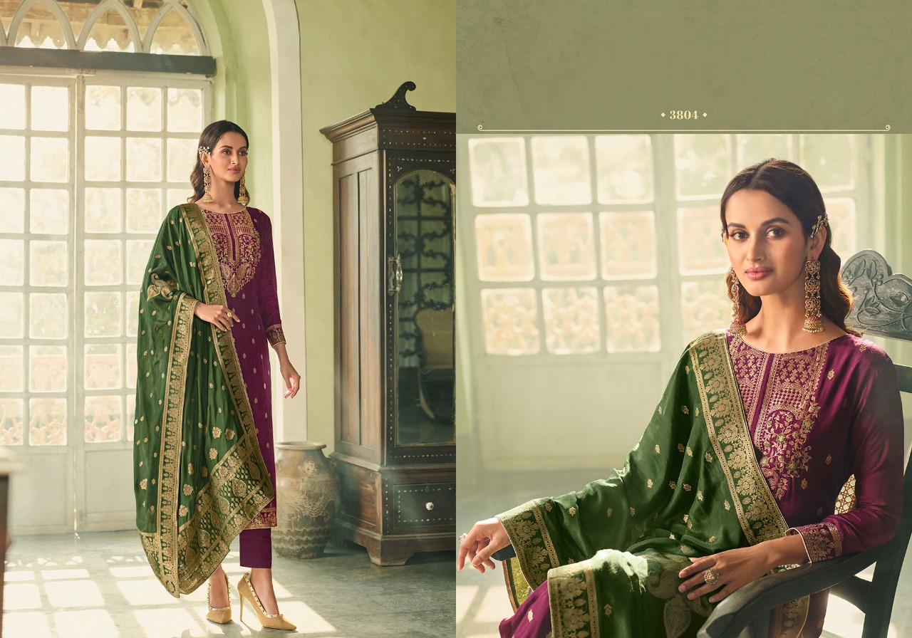 zisa Charmy mehar Cream silk weaving jacquard astonishing look salwar suit catalog