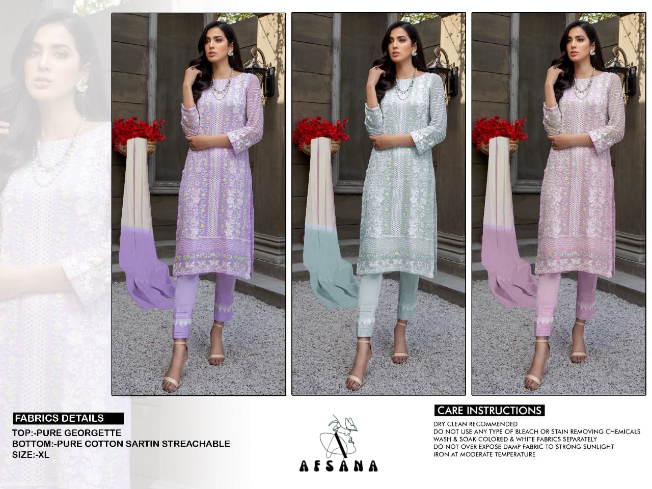 afsana  Afgani Collection dn af 11 georgette attrective look top bottom with dupatta catalog
