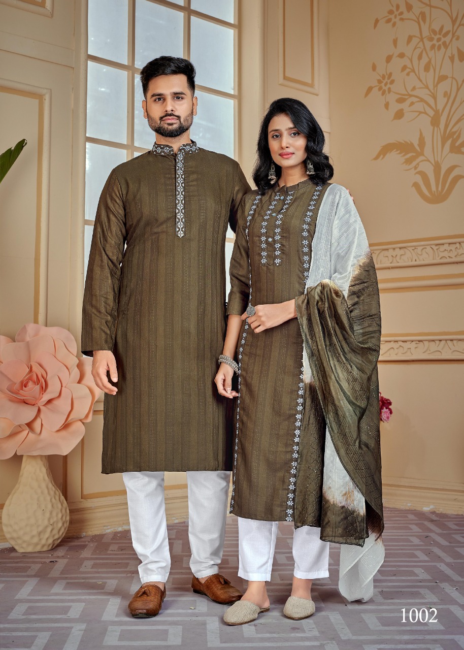 Banwery Fashion couple goals cotton  decent look Kurta with Payjama and Kurti with Pants and dupatta catalog