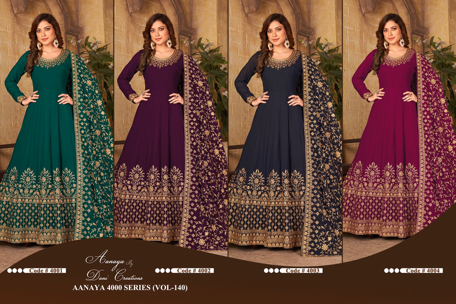 dani aanaya 4000 series vol 140 georgette regal look salwar suit catalog