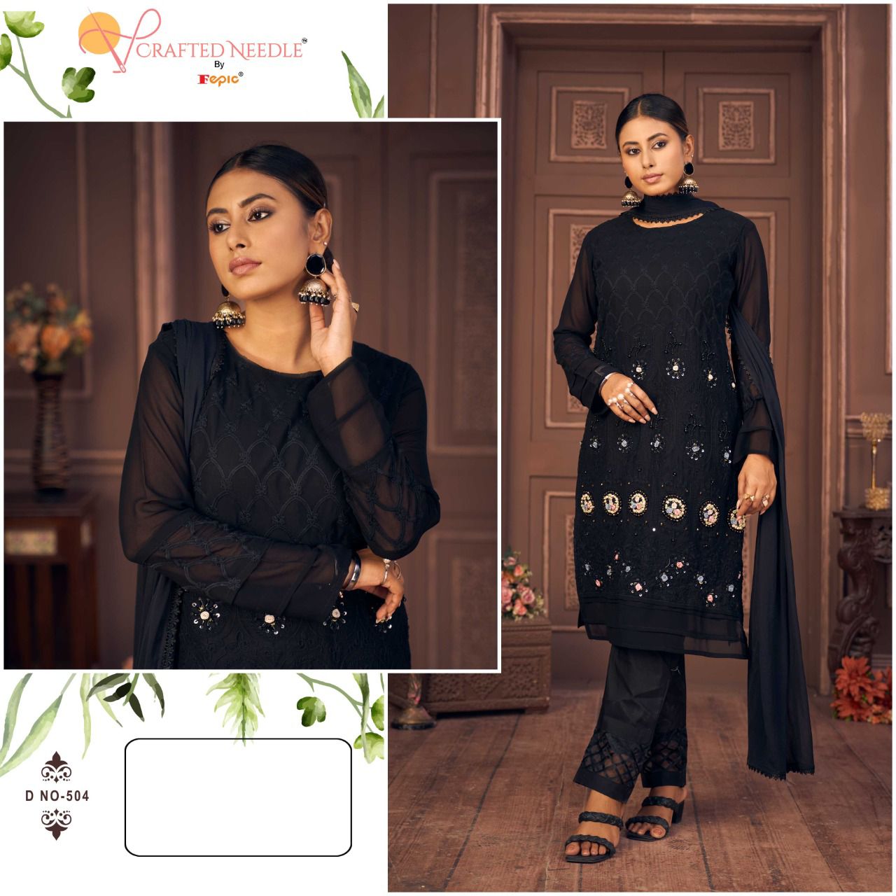 fepic crafted needle d no cn 504 georgette astonishing look kurti pant with dupattat catalog