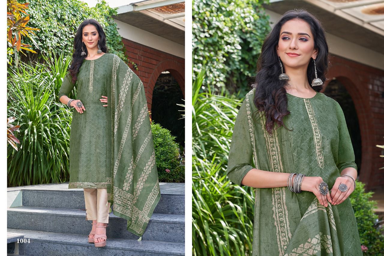 Hariyaali khanak Slub neps silk innovative look top Bottom and dupatta catalog