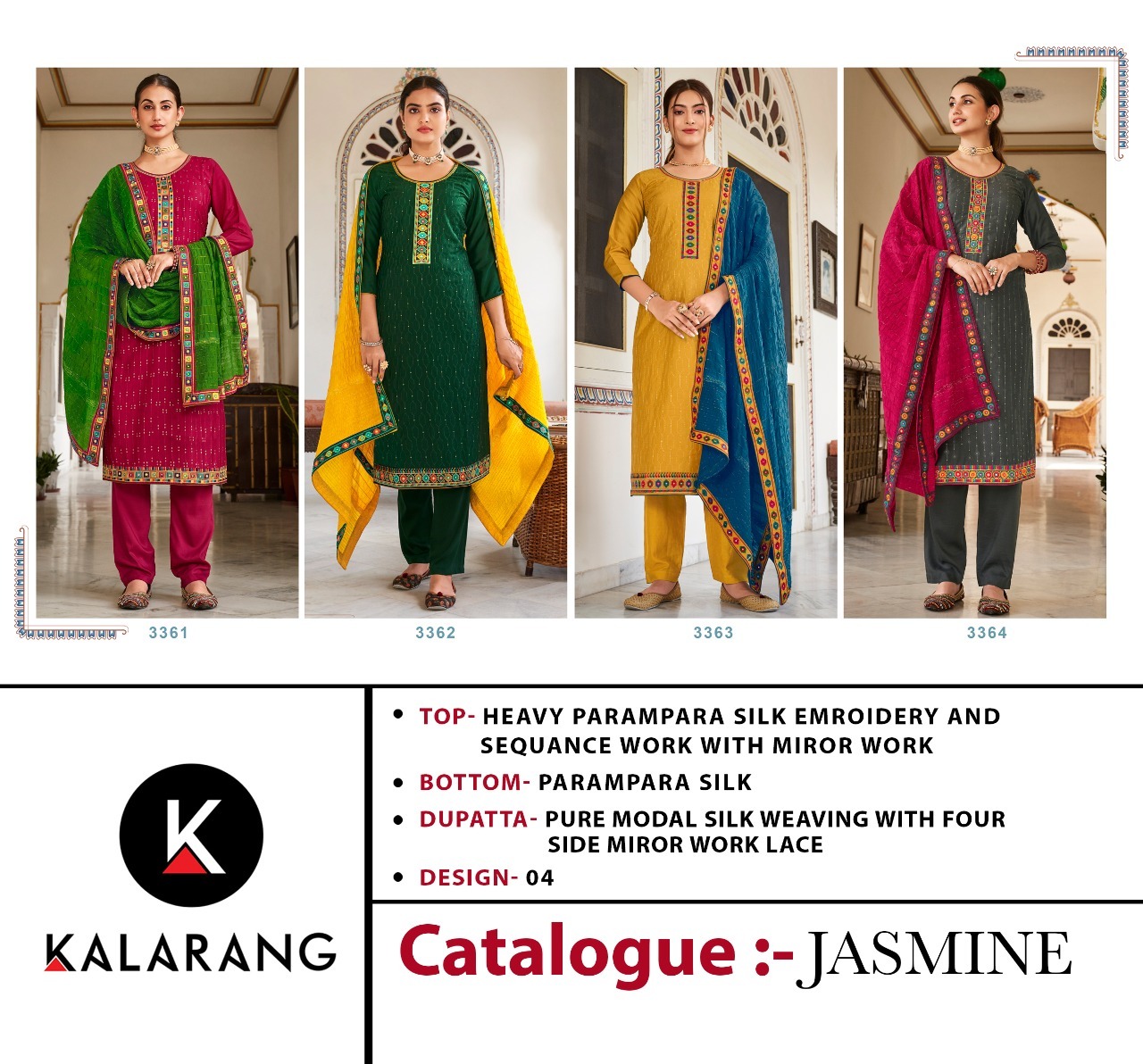 kalarang jasmine Parampara silk astonishing look salwar suit catalog