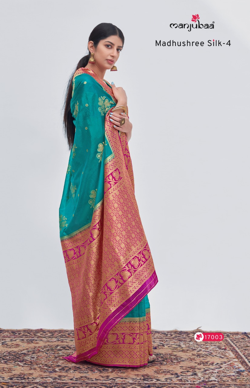 manjubaa madhushree silk 4 series 17001 to 17006 orgenza silk gorgeous look saree catalog