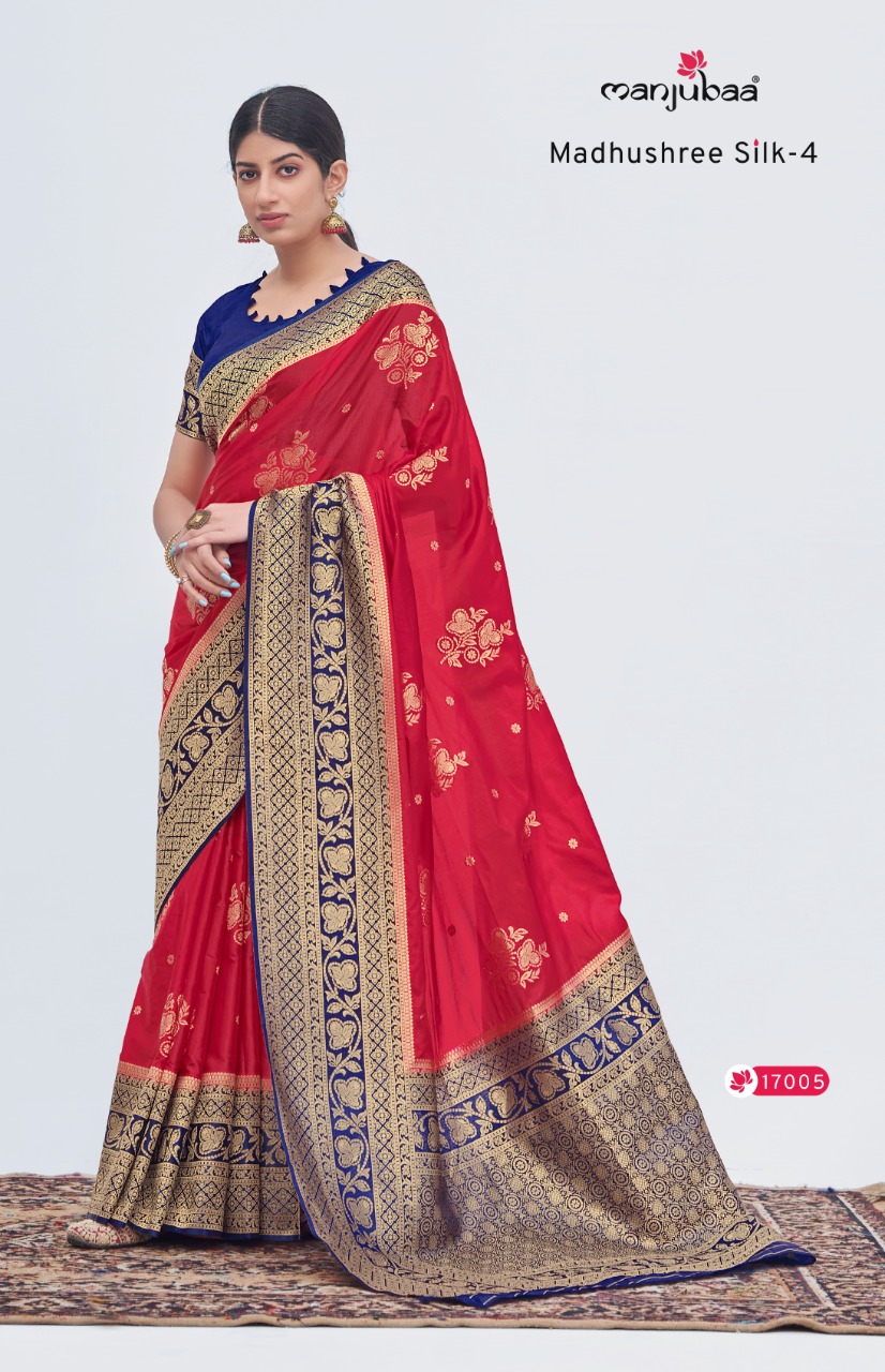 manjubaa madhushree silk 4 series 17001 to 17006 orgenza silk gorgeous look saree catalog