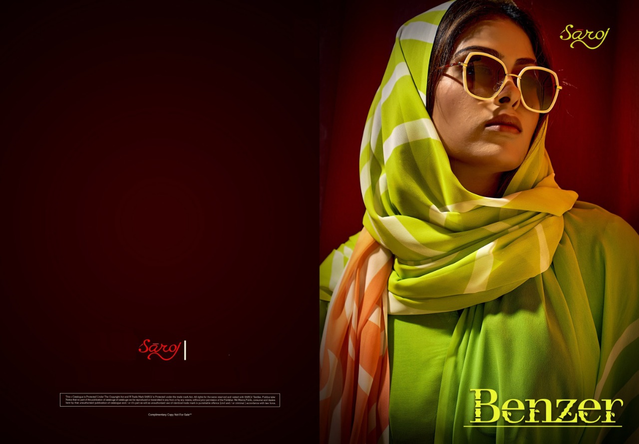 saroj saree Benzer Georgette gorgeous print saree catalog