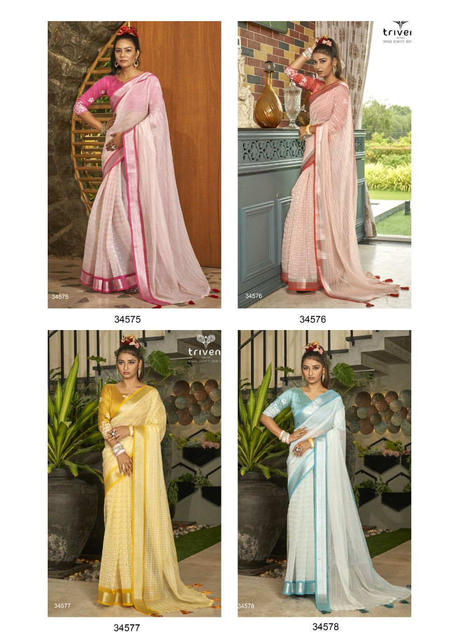 triveni iconic organza elegant look saree catalog