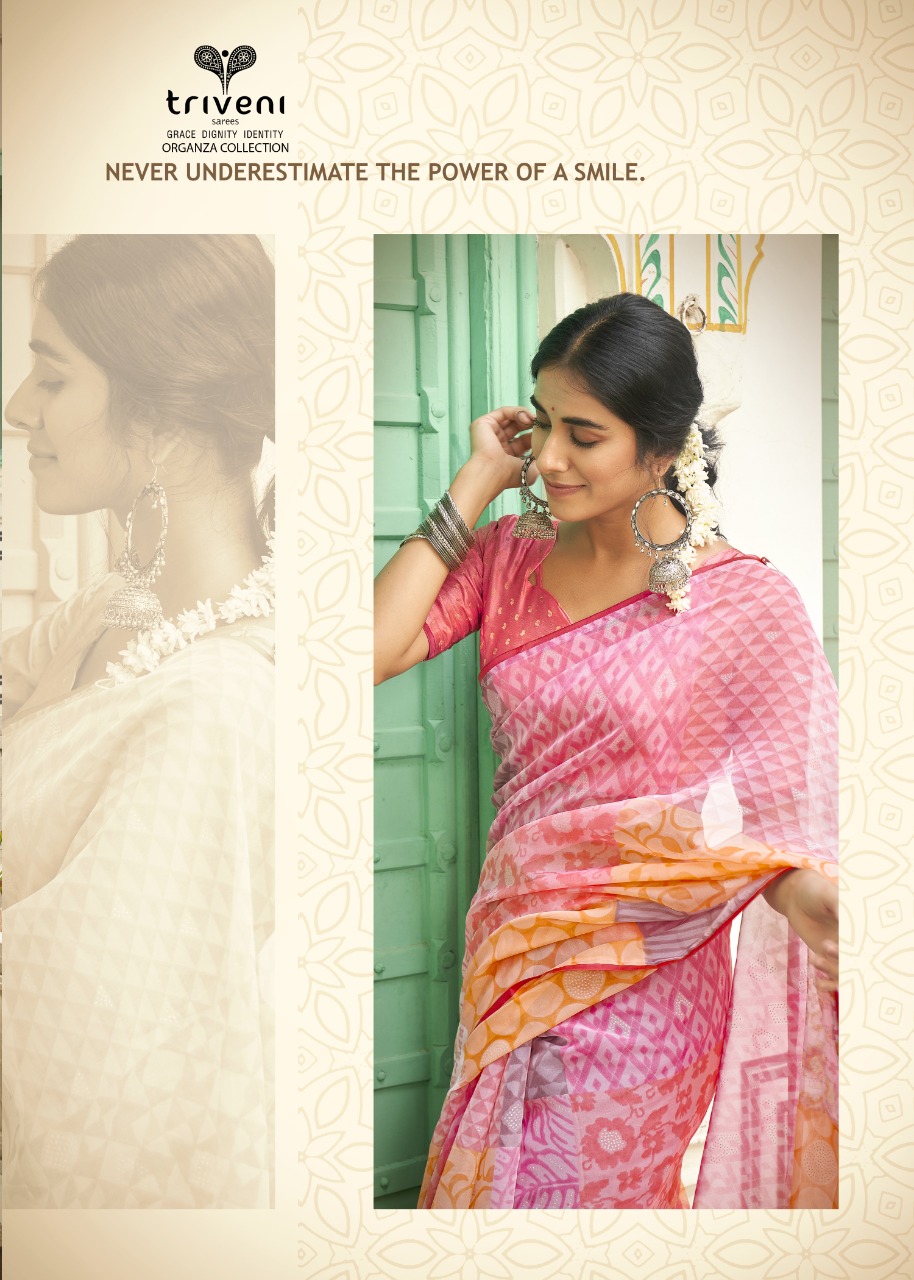 triveni saree aairavat organza gorgeous print saree catalog