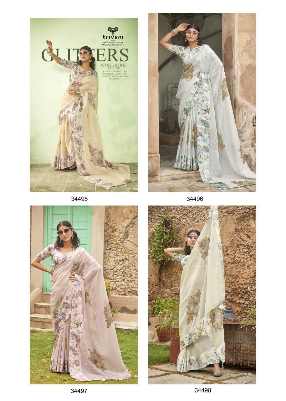 triveni saree kaashi organza innovative print saree catalog