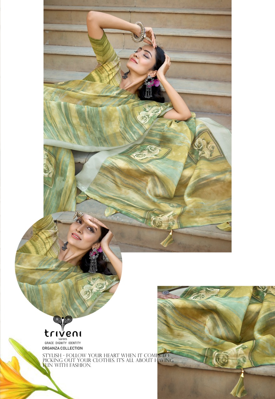 triveni saree shaira organza authentic fabric saree catalog