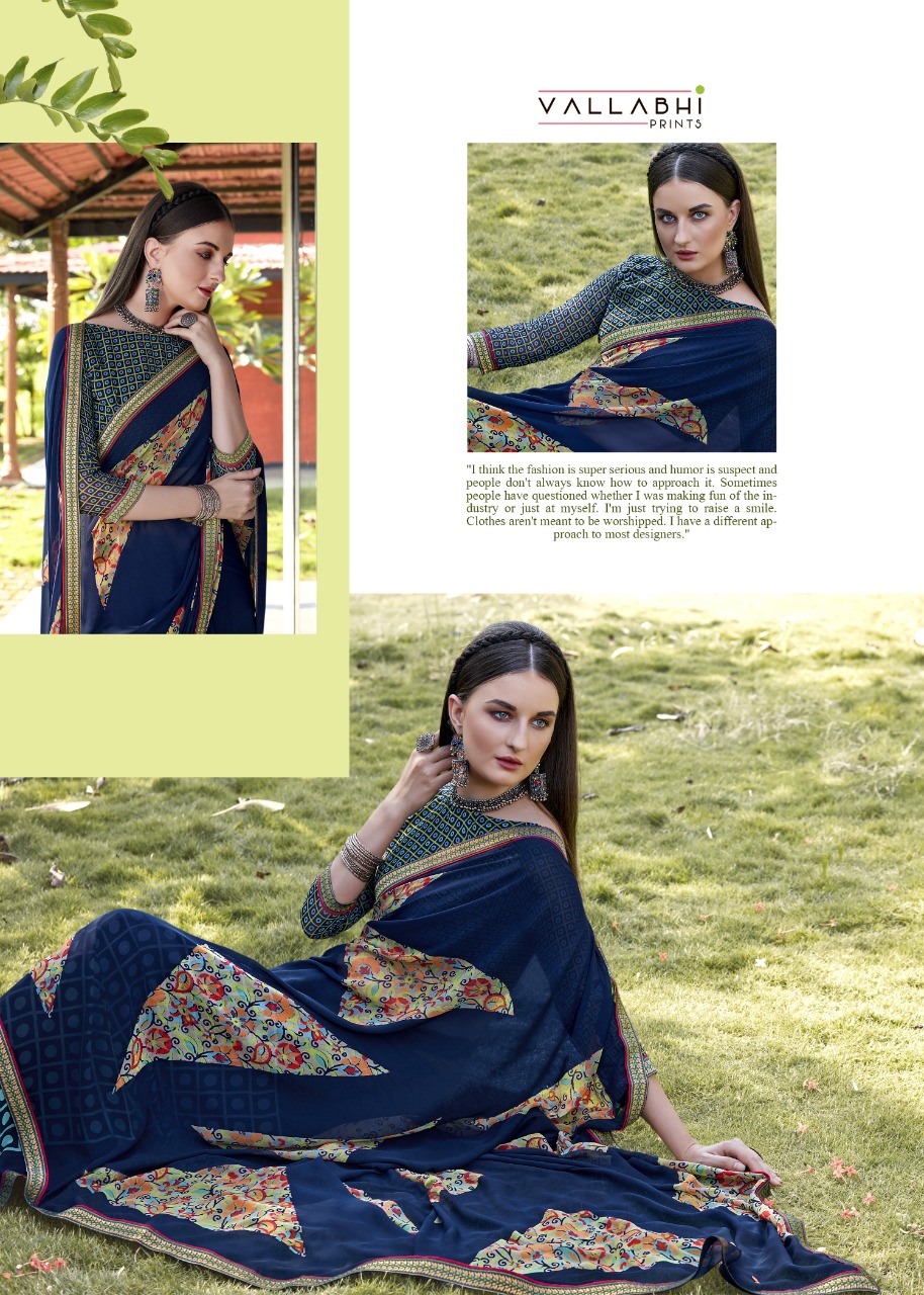 vallabhi print neem georgette astonishing print saree catalog