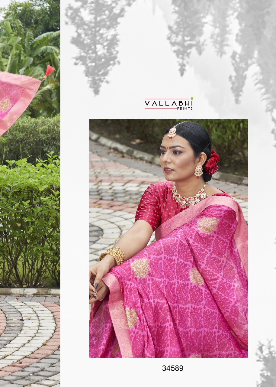 vallabhi print redwings satin decent look saree catalog