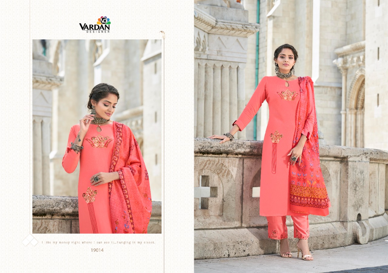 vardan designer Meera Vol 2 rayon regal look top bottom with dupatta catalog