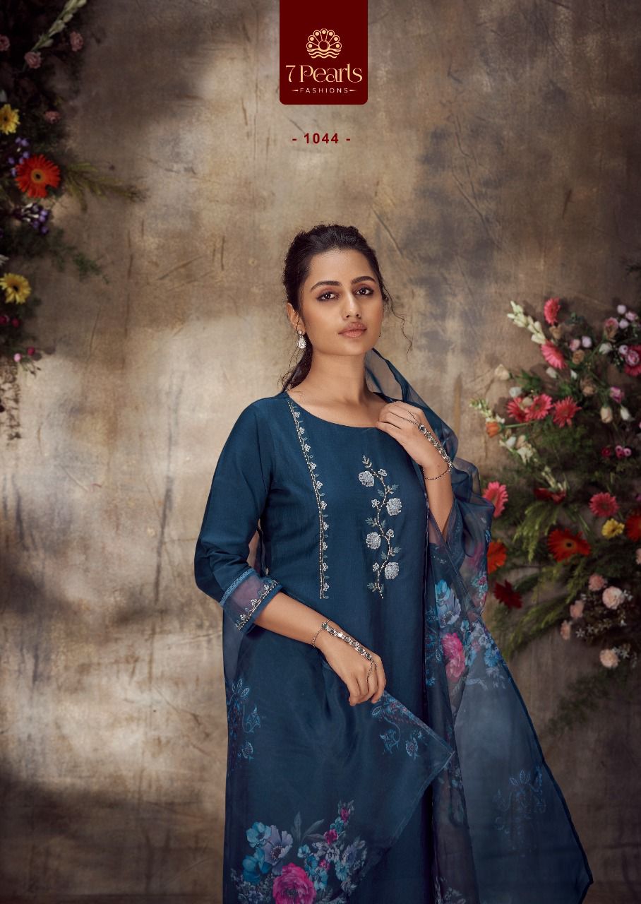 7 pearls vogue chinnon new and modern style top with pant and dupatta catalog