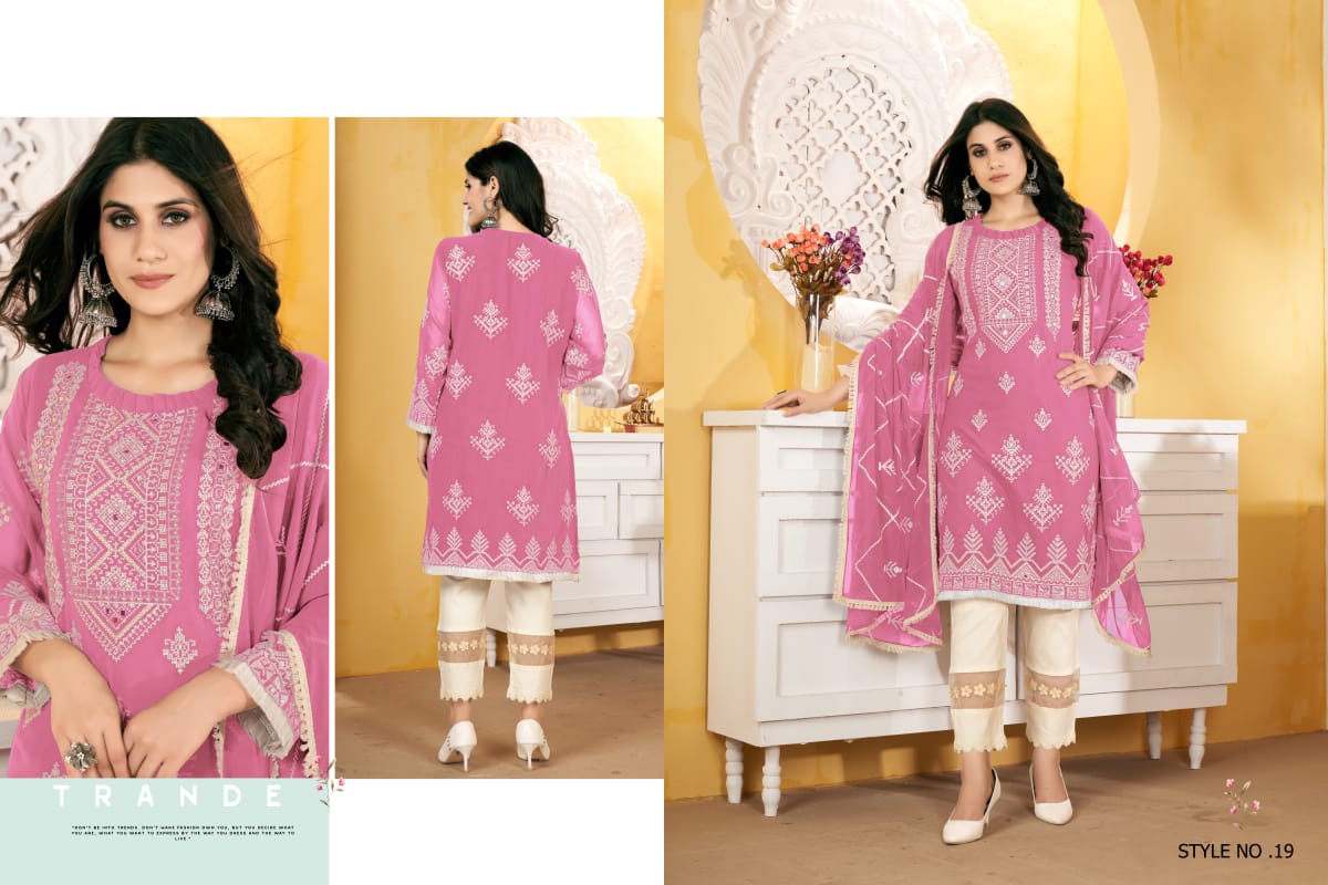 aarshtm aarshtm d no 019 georgette attrective embroidary look top bottom with dupatta catalog