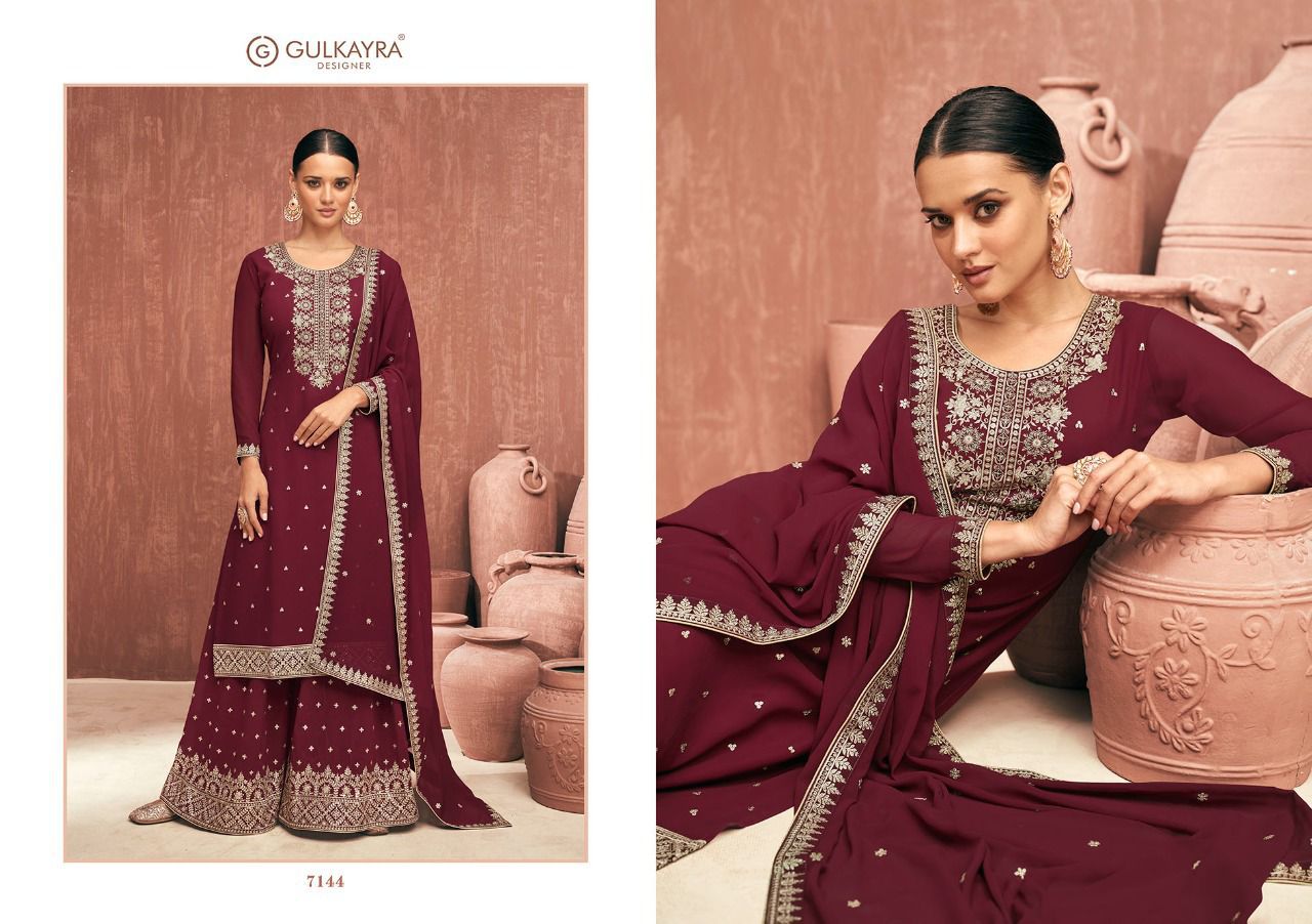 gulkayra designer royal georgette innovative look kurti dupatta with garara catalog