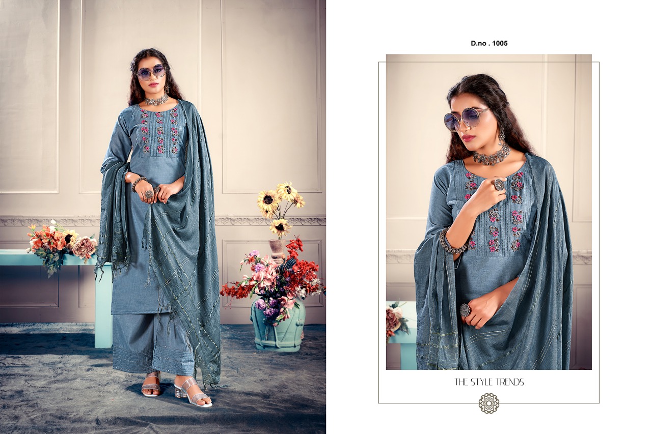 jinesh nx aafreen parampara silk beauiful colours kurti pant with dupatta catalog