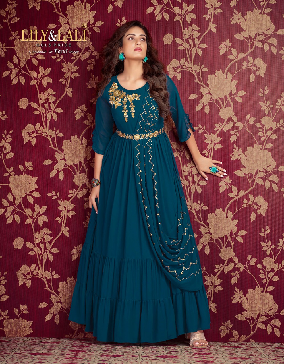 lily and lali rosette georgette festive look gown catalog