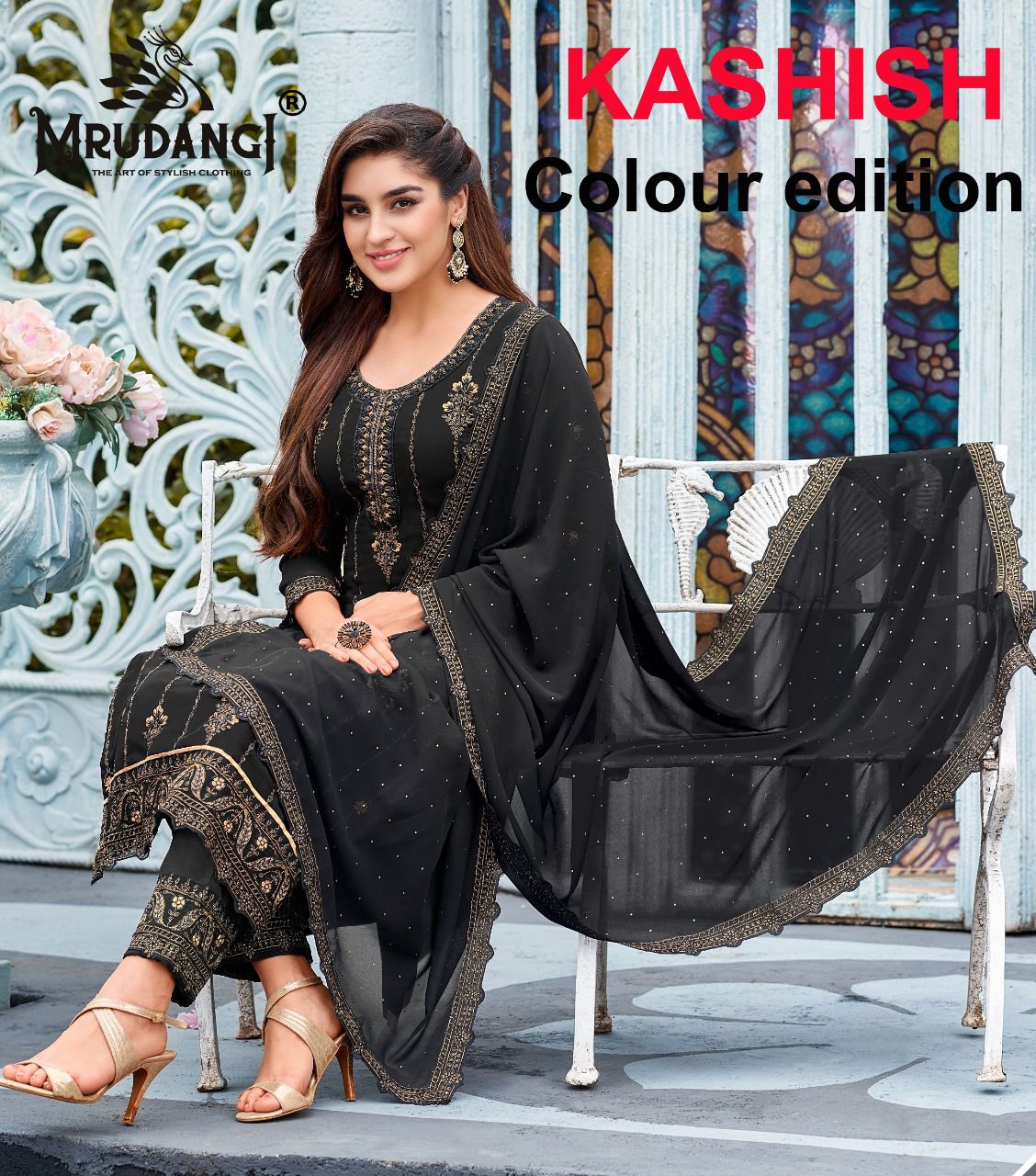 mrudangi kashish 2016 colour edition series georgette innovative look top bottom with dupatta catalog