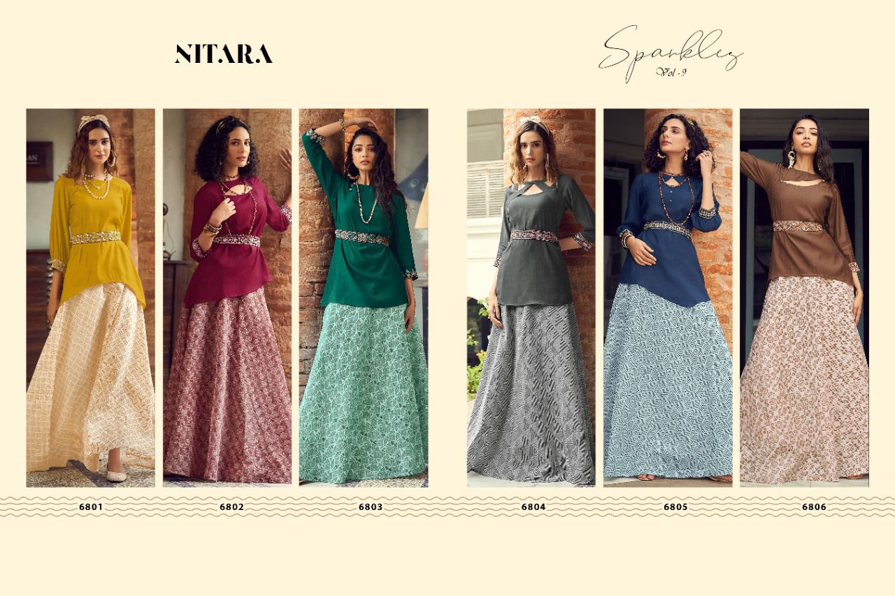 nitara sparkles vol 9 viscose gorgeous look top with skirt catalog