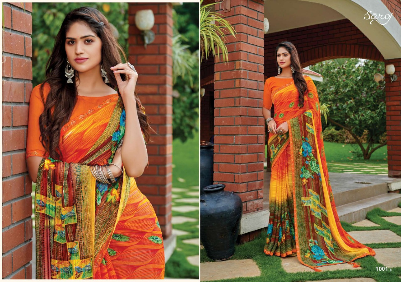 saroj saree instagram georgette exclusive print saree catalog
