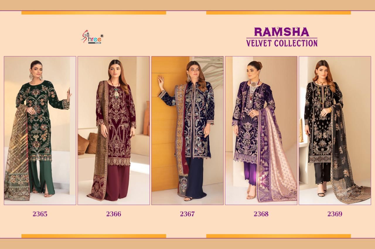 shree fab ramsha velvet collection velvet astonishing look salwar suit catalog