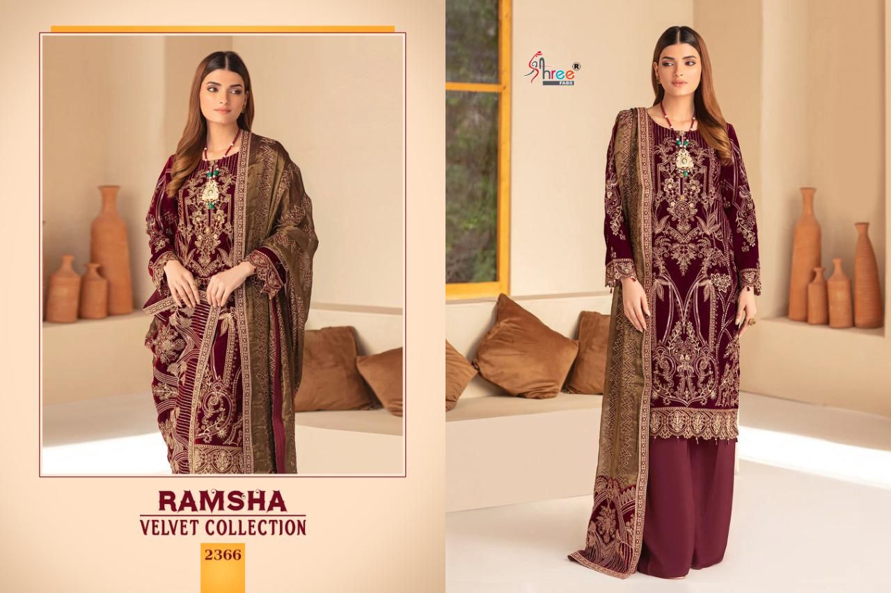 shree fab ramsha velvet collection velvet astonishing look salwar suit catalog