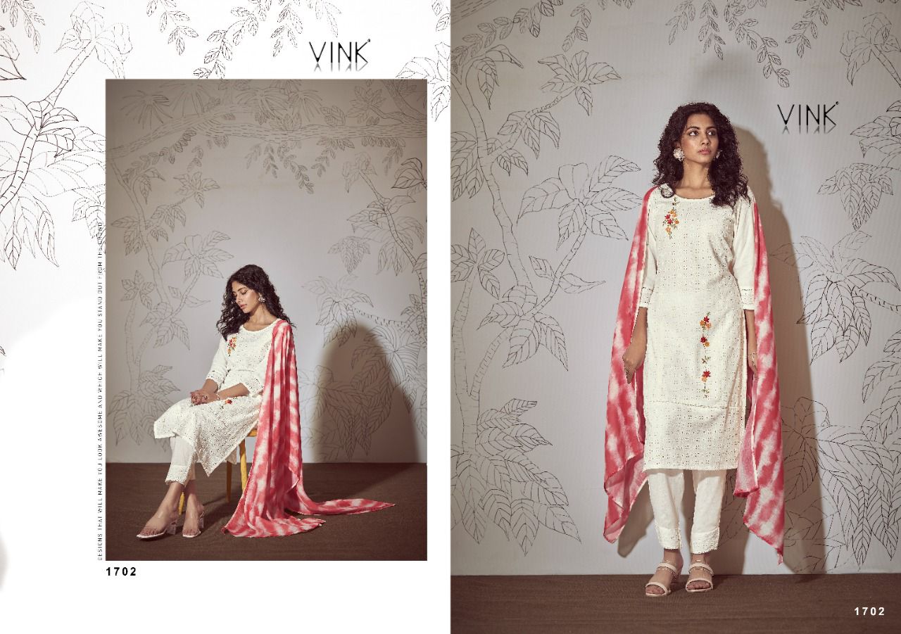 vink chikankari 3 cotton gorgeous look top bottom with dupatta catalog