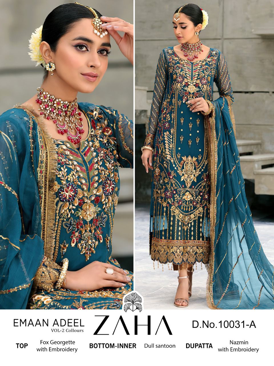 zaha emaan adeel vol 2 collors georgette astonishing salwar suit catalog