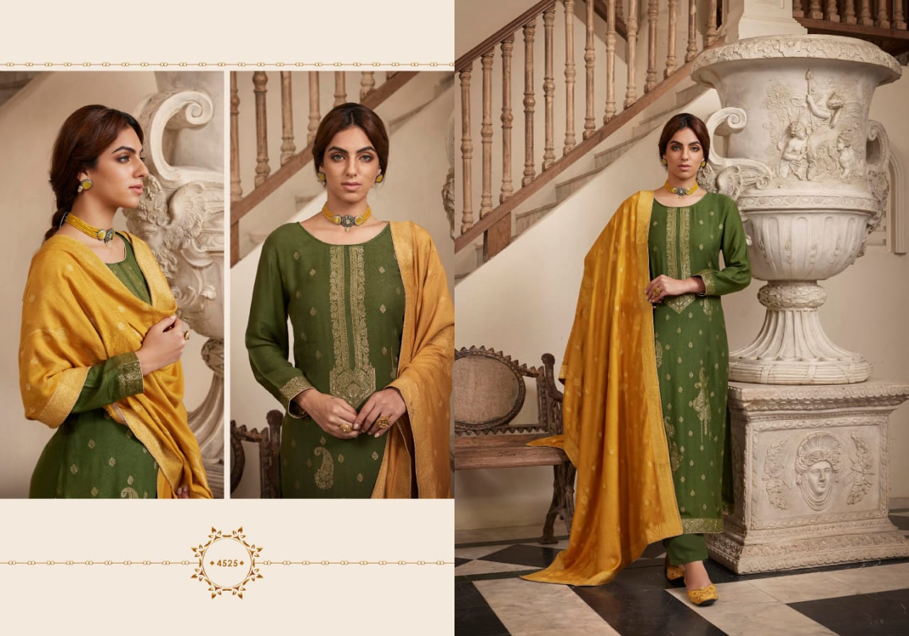 zisa Charmy saffron 2 pure pashmina innovative look salwar suit catalog