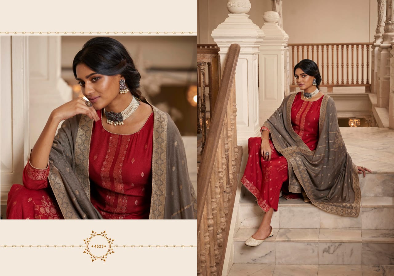 zisa Charmy saffron 2 pure pashmina innovative look salwar suit catalog