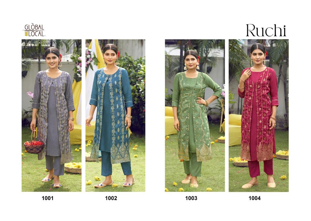 global local ruchi viscose elegant look Kurti with attached Jacket and pocket catalog