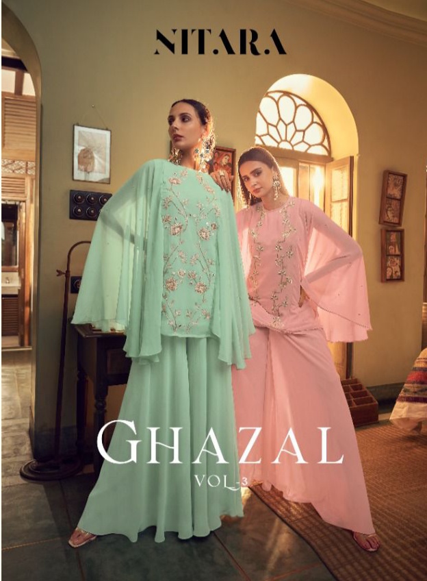 nitara ghazal 3  georgette new and modern style top bottom  catalog