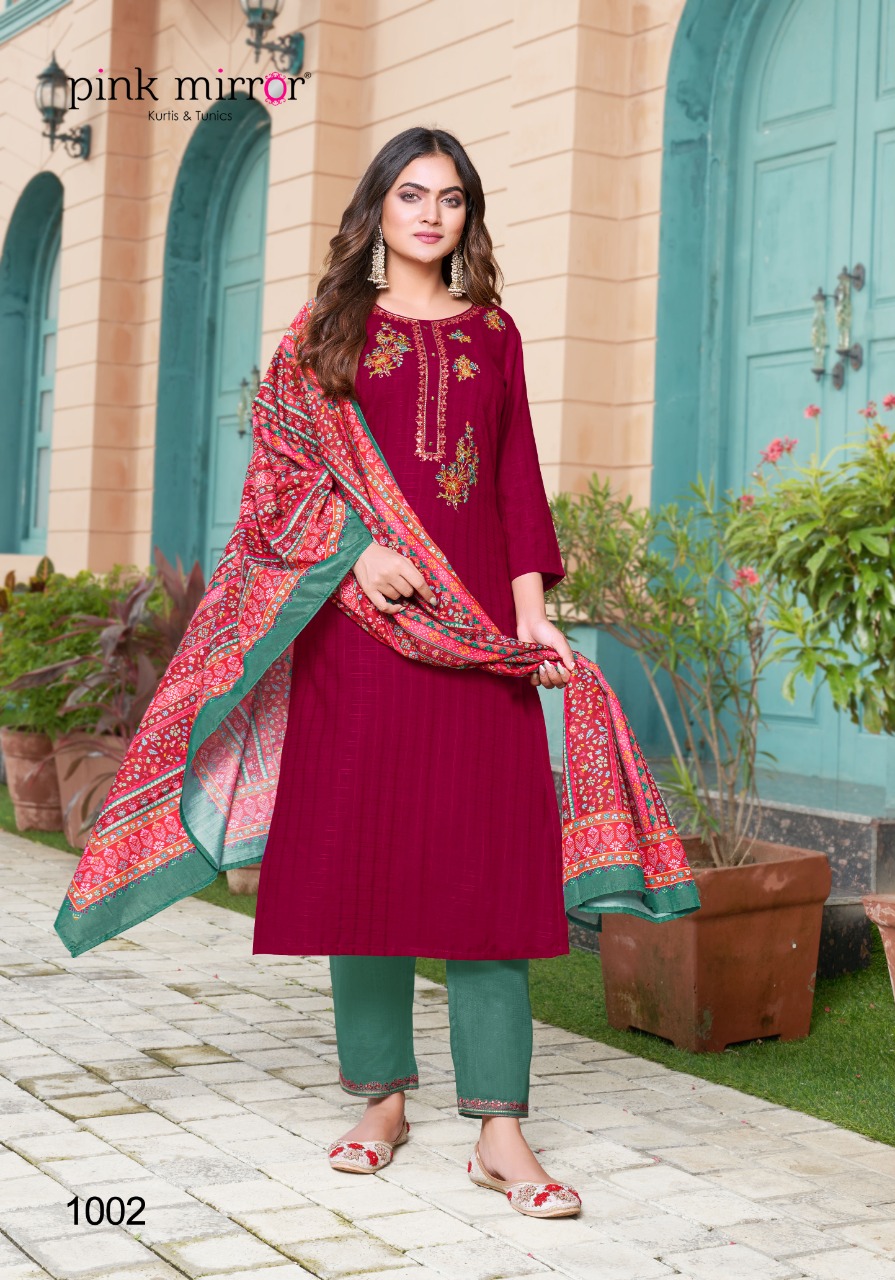 pink mirror flame viscose georgeous look top bottom with dupatta catalog