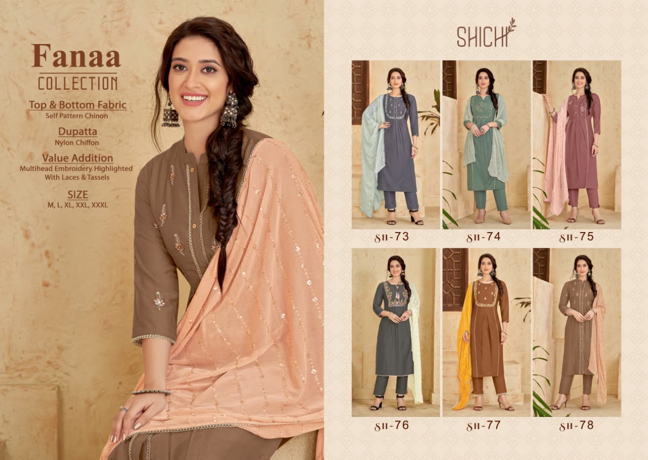 shichi indo fashion fanaa chinon elegant look top bottom with dupatta catalog