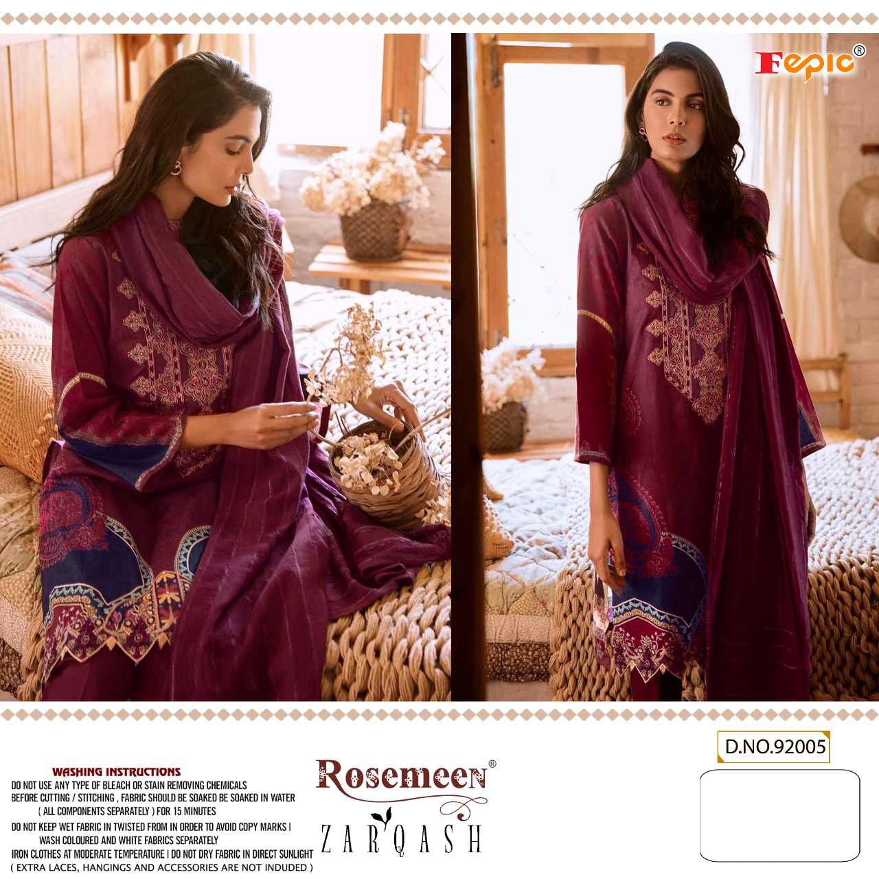 Fepic rosemeen zarqash cambric cotton exclusive embroidary look salwar suit with shiffon dupatta catalog